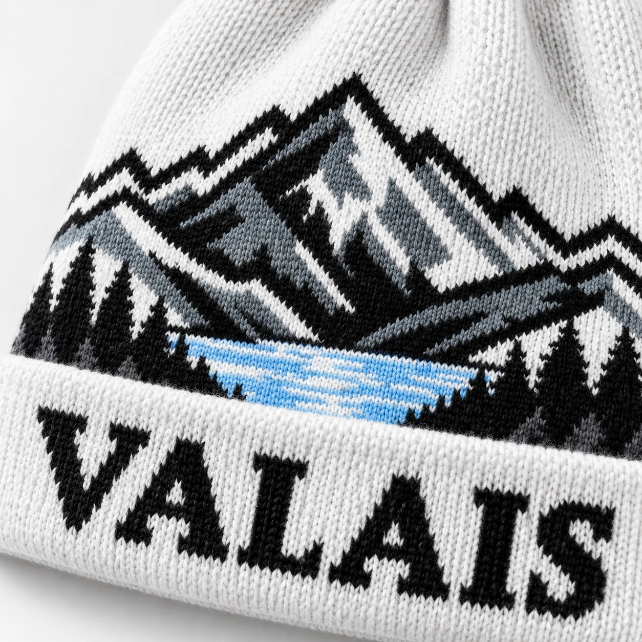 White colourway — mountain artwork design detail
